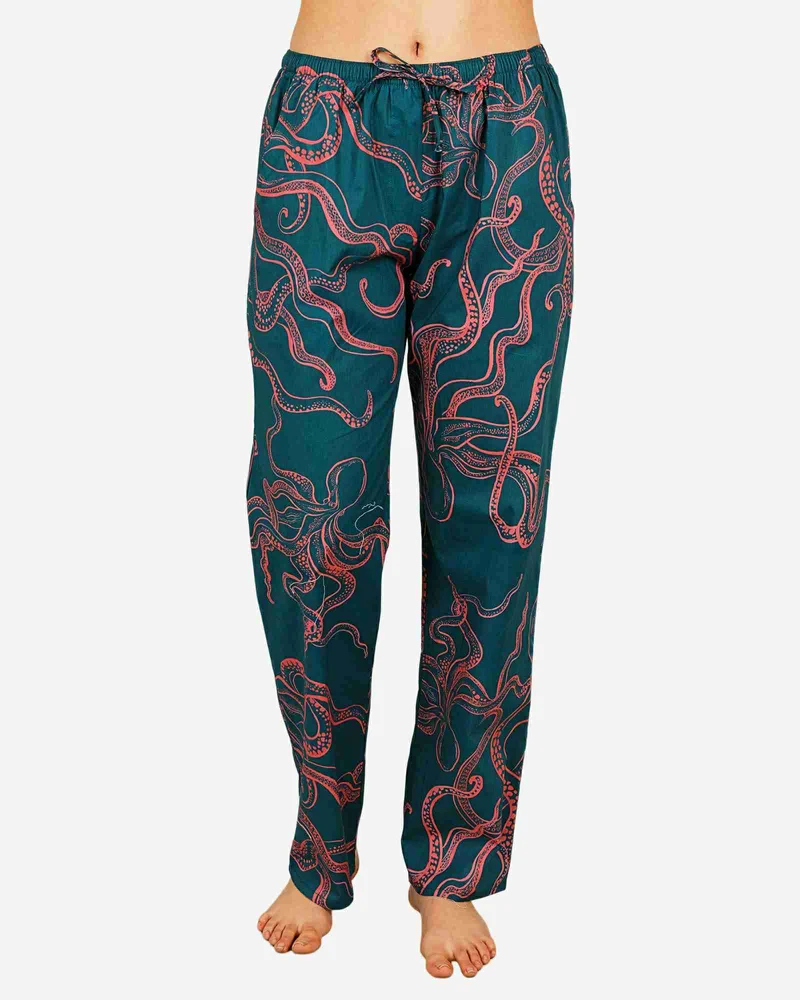 Women's Lounge Pants – Octopus Pink on Green