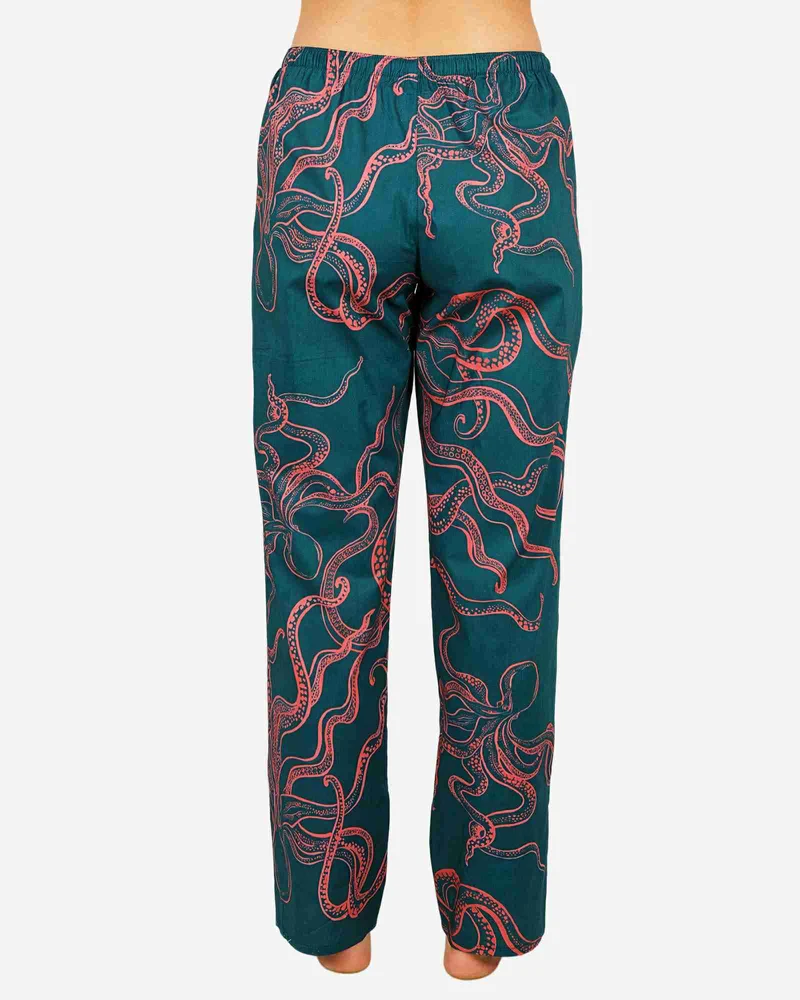 Women's Lounge Pants – Octopus Pink on Green
