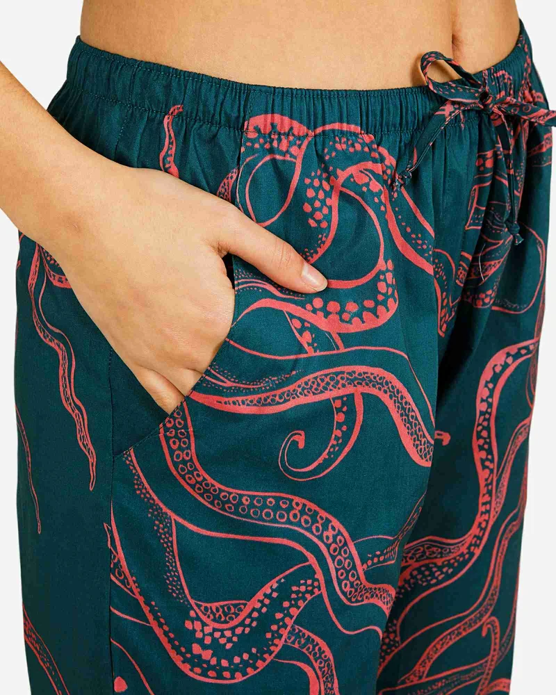 Women's Lounge Pants – Octopus Pink on Green
