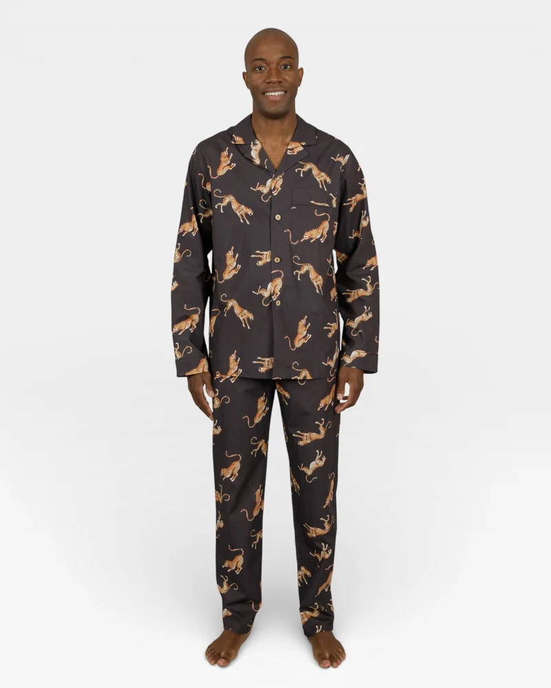 Men's pyjamas – Jumping Cheetah on Charcoal