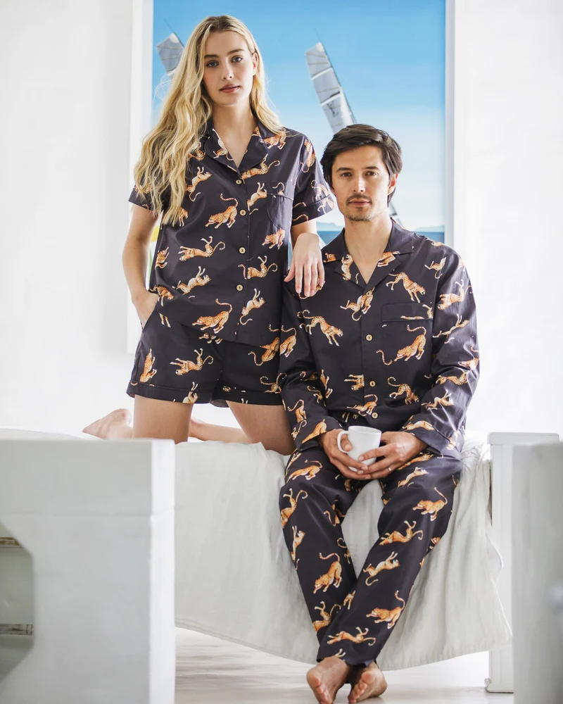 Men's pyjamas – Jumping Cheetah on Charcoal