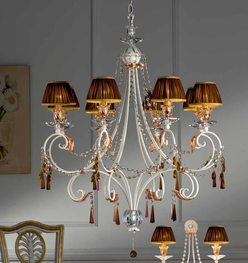Casa Padrino Barock Kronleuchter Creme Kupfer Ø 85 x H. 105 cm 8-flammig - Handgefertigte Leuchte aus Italien - Barock Leuchten