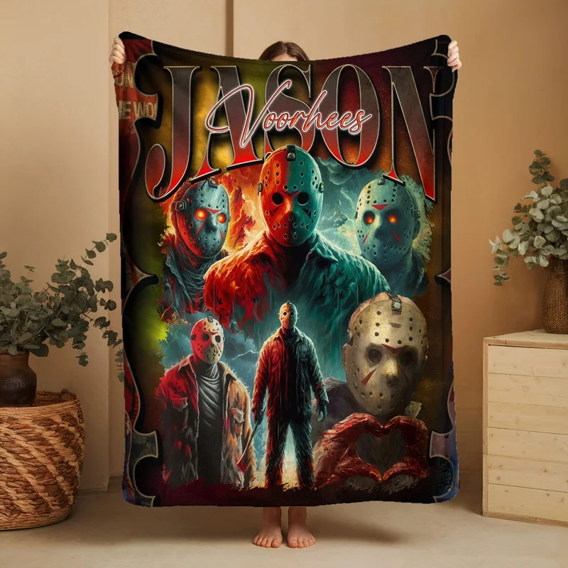 Horror Movie Blanket - Jason Friday 13th Blanket - Luxury Twin / Double Fleece Blanket