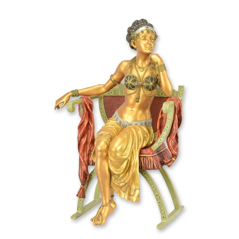 Casa Padrino Luxus Bronze Skulptur Tänzerin im Sessel Gold / Grün / Rot 31,8 x 25,6 x H. 46,8 cm - Kalt bemalte Bronzefigur - Deko Figur