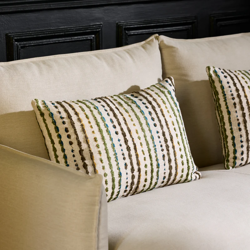 Housse de coussin YAROL naturel et vert bleuté