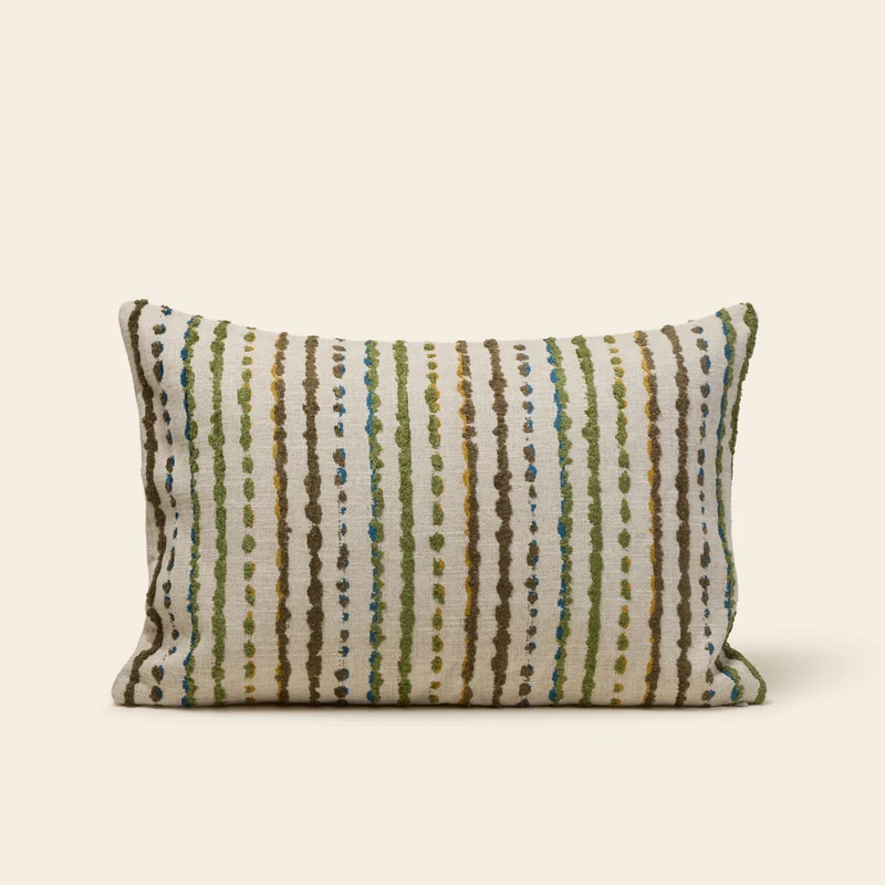 Housse de coussin YAROL naturel et vert bleuté