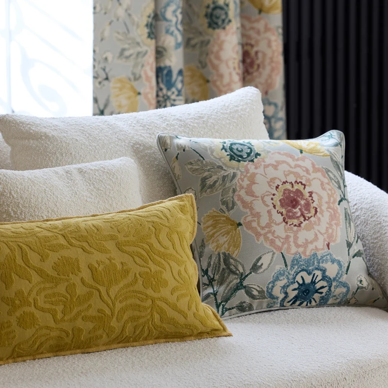 Housse de coussin FLORABEL bleuté et multicolore