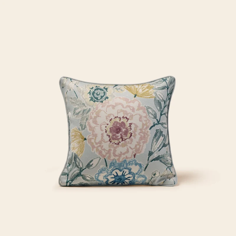 Housse de coussin FLORABEL bleuté et multicolore