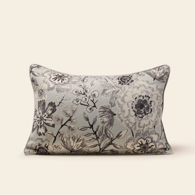 Housse de coussin FLORABEL bleuté et fusain