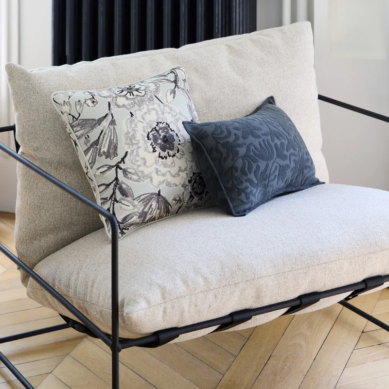 Housse de coussin FLORABEL bleuté et fusain