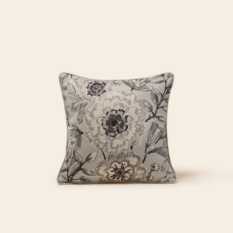 Housse de coussin FLORABEL bleuté et fusain