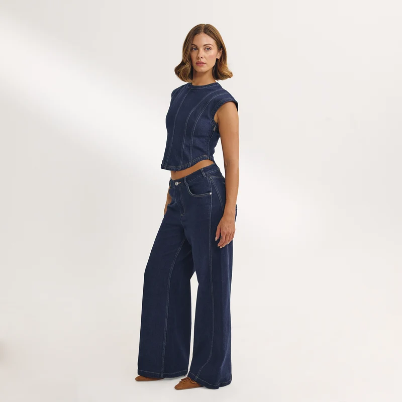 Low-Rise-Jeans mit Weitem Bein - Indigo