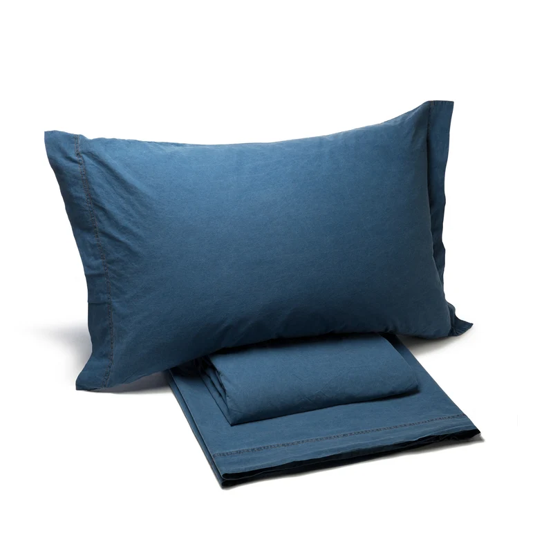 Completo Lenzuola jeans Floreale in Cotone