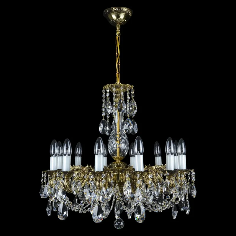 Casa Padrino Luxus Barock Kristall Kronleuchter Gold Ø 60 x H. 58 cm - Prunkvolle Messing Kronleuchter mit böhmischem Kristallglas - Barock Möbel - Edel & Prunkvoll