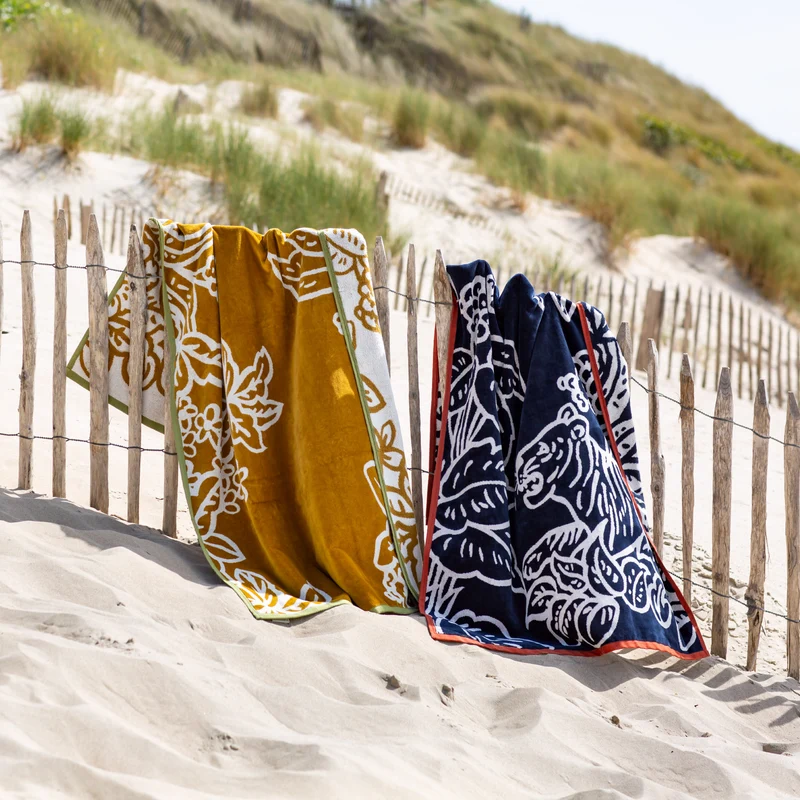 Drap de plage TIGRIS marine et ivoire