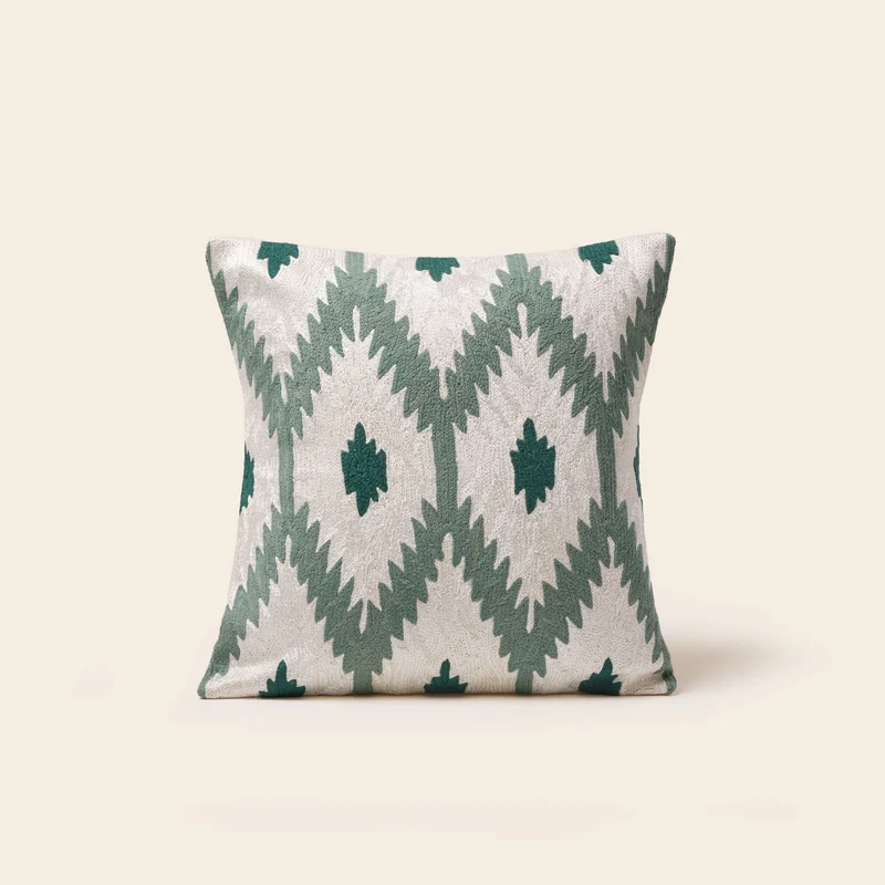 Housse de coussin JOKO ivoire et vert