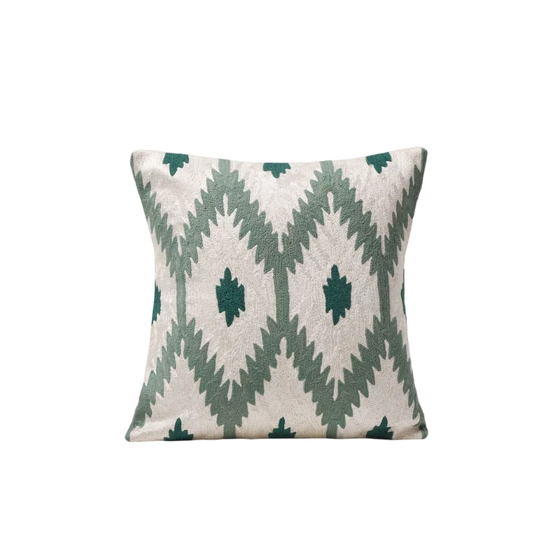 Housse de coussin JOKO ivoire et vert