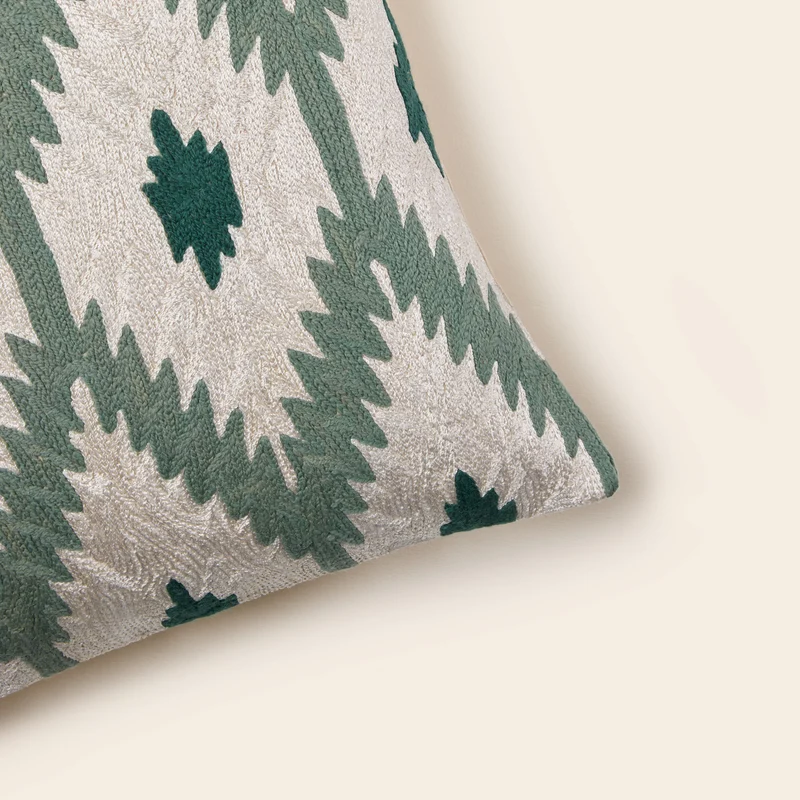 Housse de coussin JOKO ivoire et vert