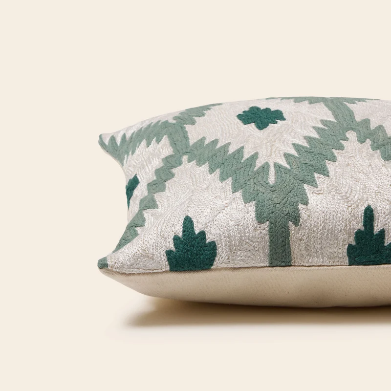 Housse de coussin JOKO ivoire et vert