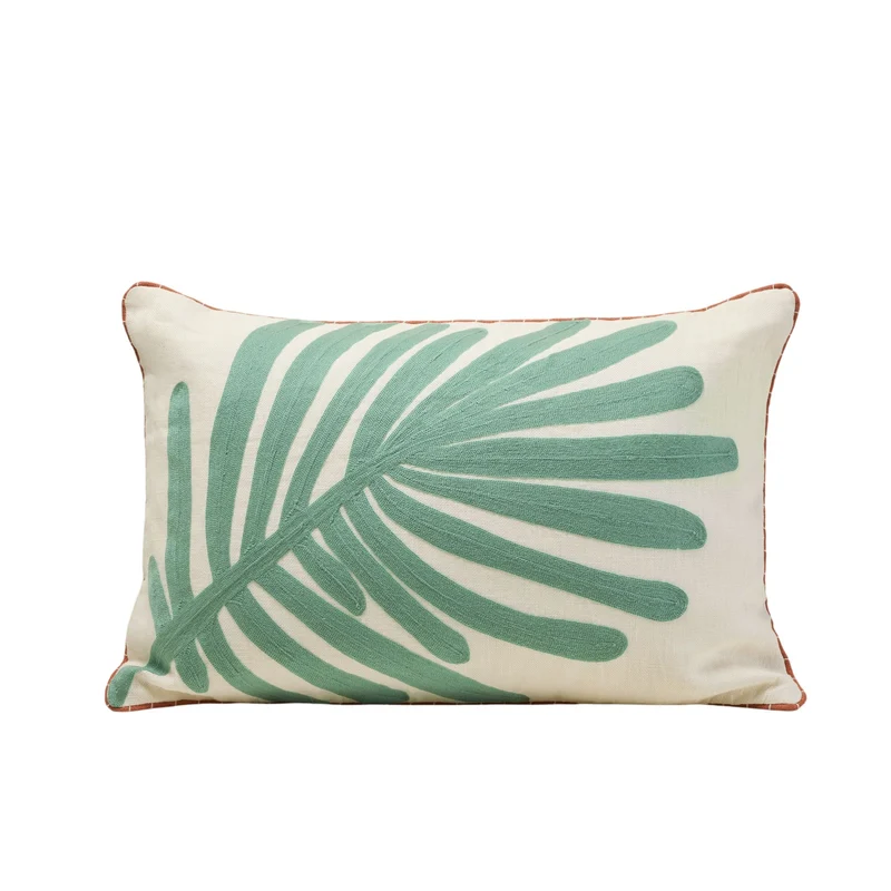 Housse de coussin TROPI ecru et vert tropique