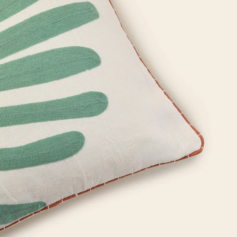 Housse de coussin TROPI ecru et vert tropique