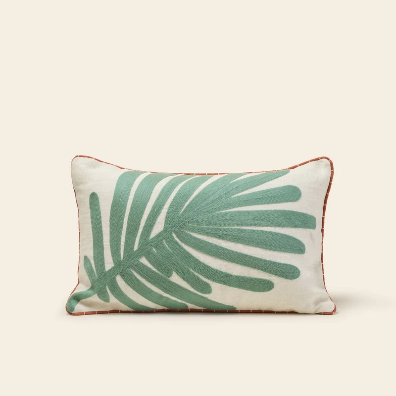Housse de coussin TROPI ecru et vert tropique