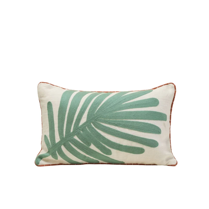 Housse de coussin TROPI ecru et vert tropique