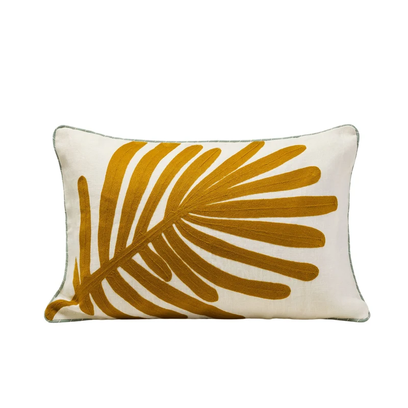 Housse de coussin TROPI ecru et moutarde
