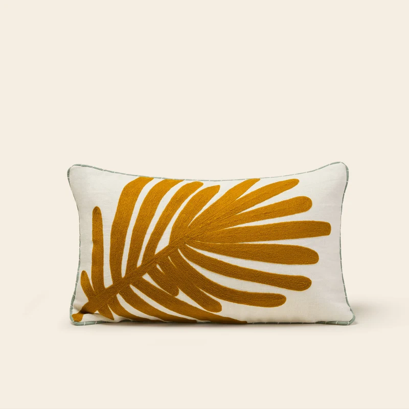 Housse de coussin TROPI ecru et moutarde