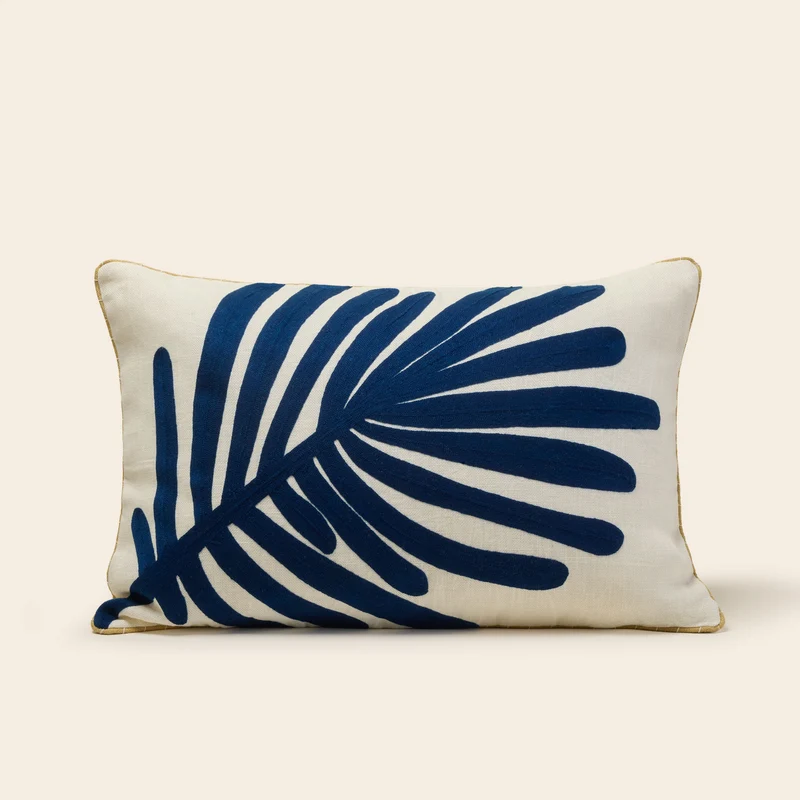 Housse de coussin TROPI ecru et indigo