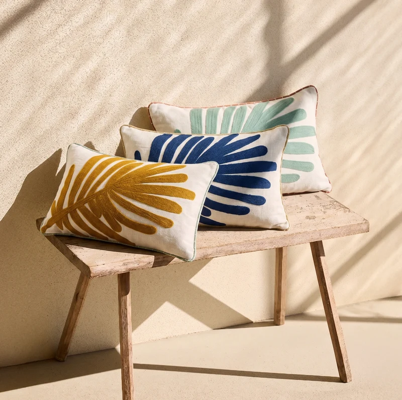 Housse de coussin TROPI ecru et indigo