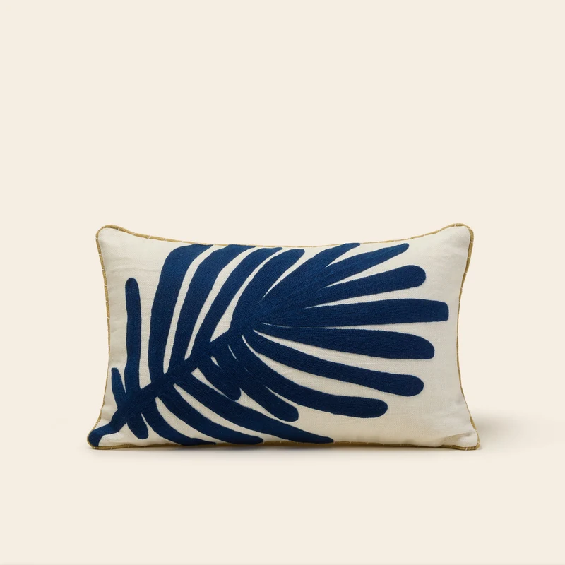 Housse de coussin TROPI ecru et indigo