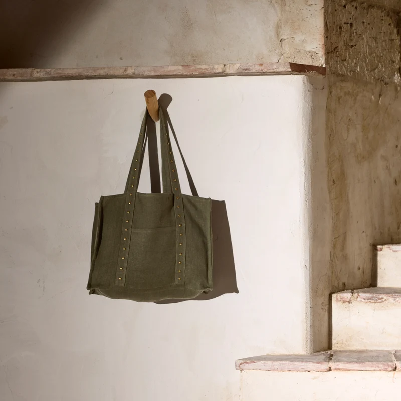 Sac NENIO kaki grisé et clous laiton