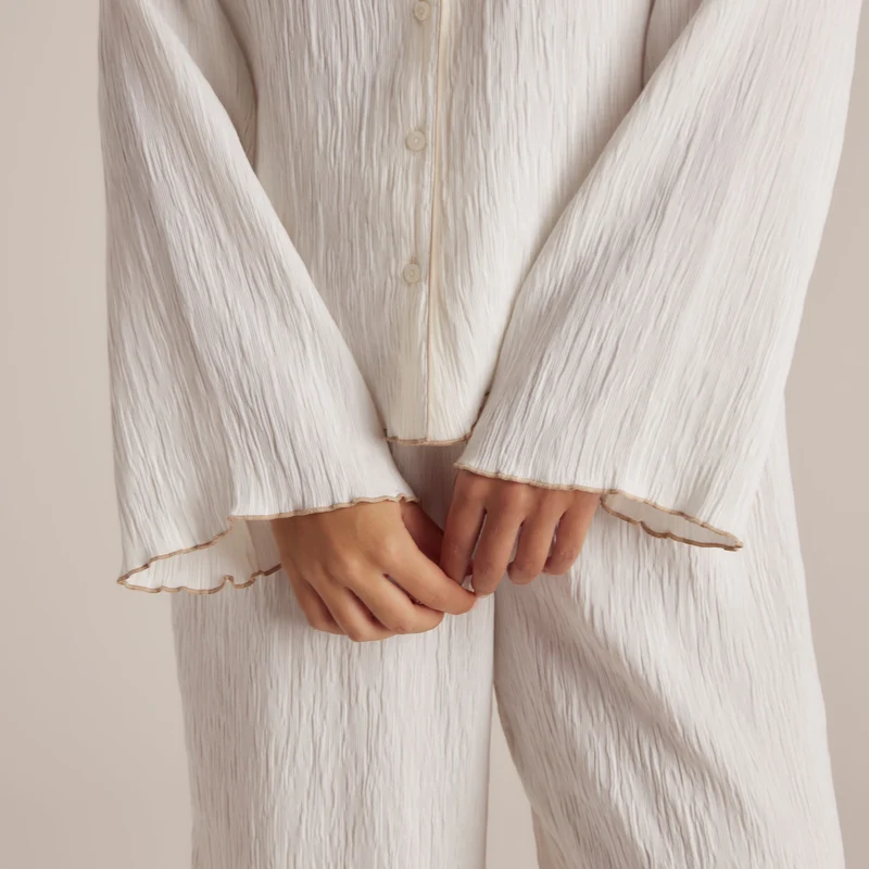 Crinkle Pyjamahemd - Weiß