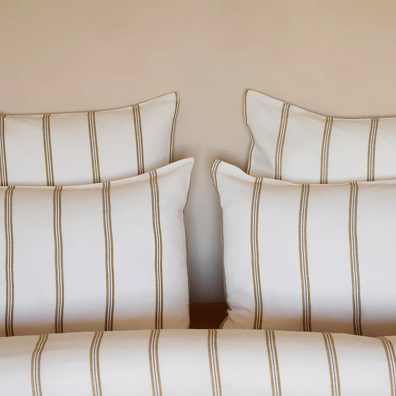 Parure de lit UGOLIN blanc rayé moutarde