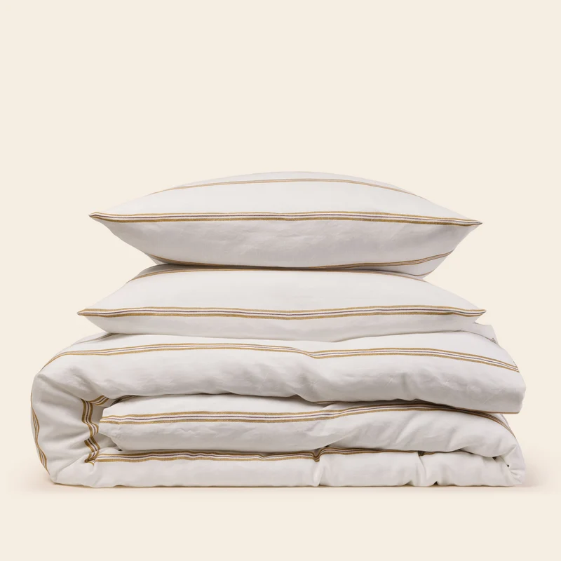 Parure de lit UGOLIN blanc rayé moutarde
