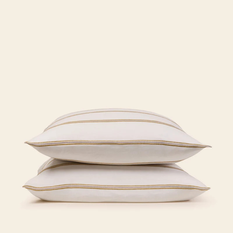 Parure de lit UGOLIN blanc rayé moutarde