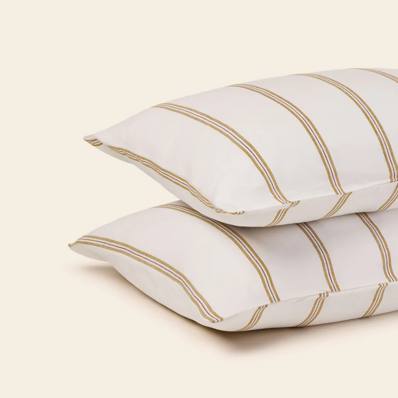 Parure de lit UGOLIN blanc rayé moutarde