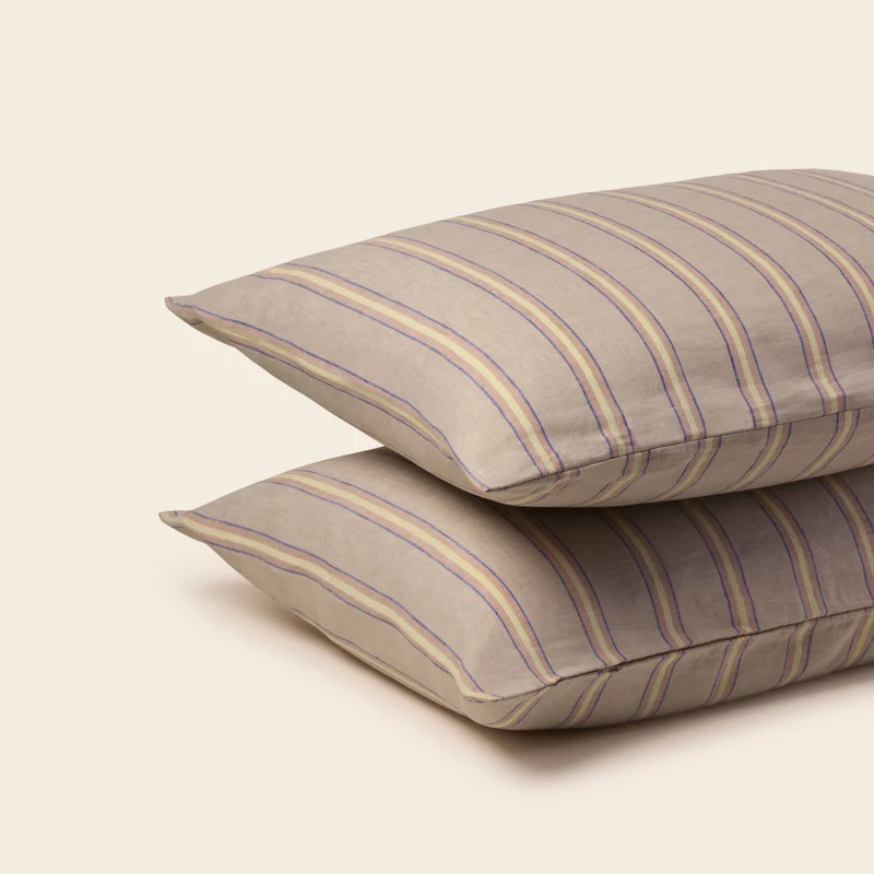 Lot de 2 taies d'oreiller LELIO naturel rayé