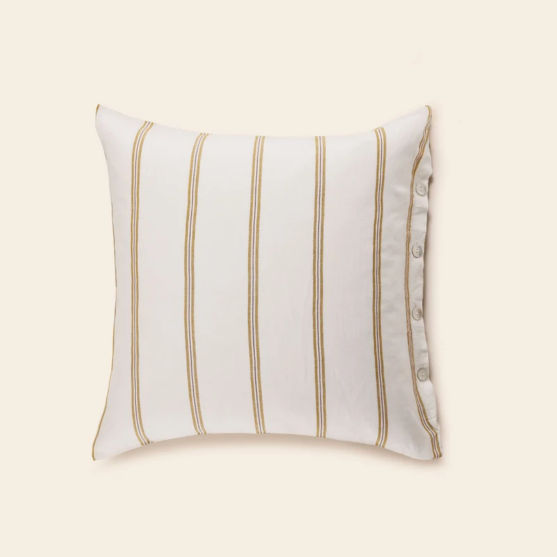Lot de 2 taies d'oreiller UGOLIN blanc rayé moutarde