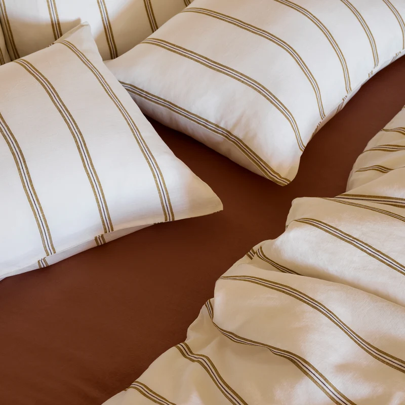 Lot de 2 taies d'oreiller UGOLIN blanc rayé moutarde
