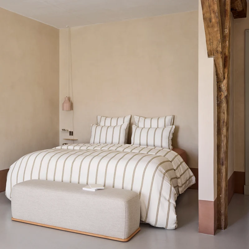 Lot de 2 taies d'oreiller UGOLIN blanc rayé moutarde