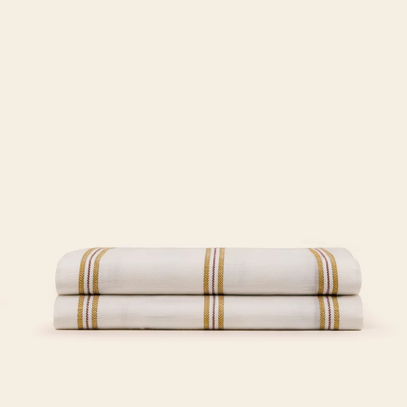 Drap plat UGOLIN blanc rayé moutarde