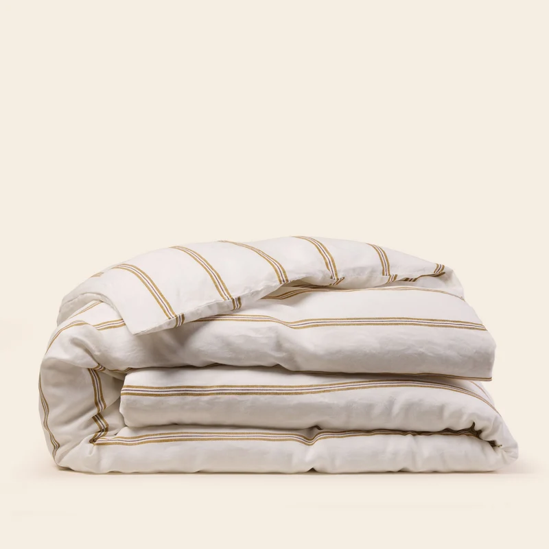 Housse de couette UGOLIN blanc rayé moutarde