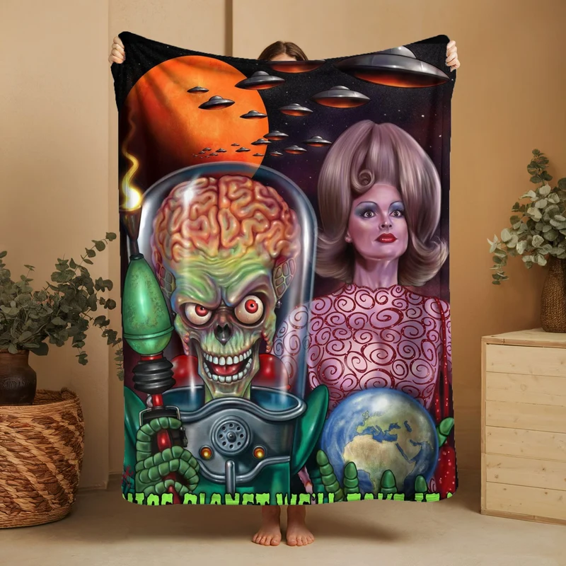 Horror Movie Blanket - Mars Attacks Blanket - Luxury Twin / Double Fleece Blanket