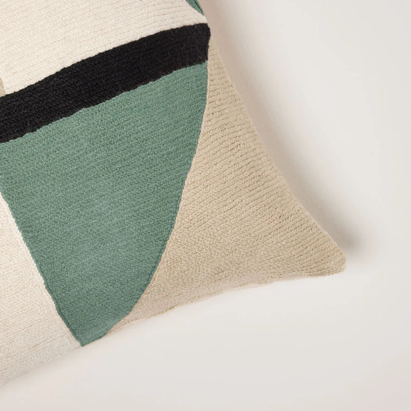 Housse de coussin TRIAGO vert de gris et noir