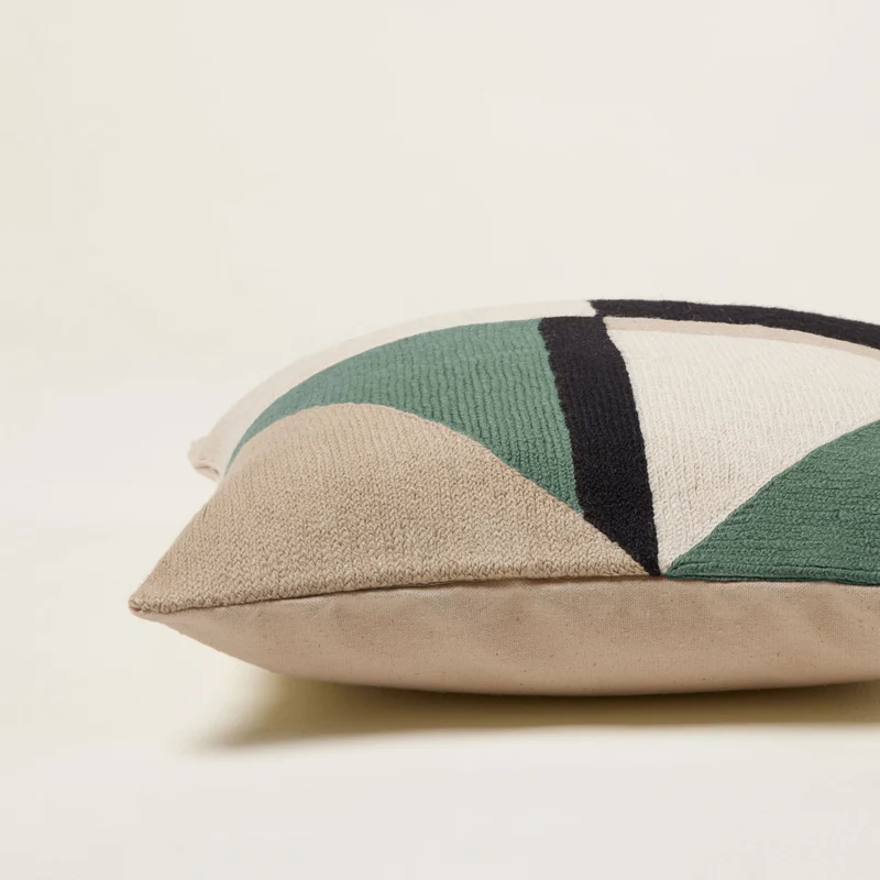Housse de coussin TRIAGO vert de gris et noir