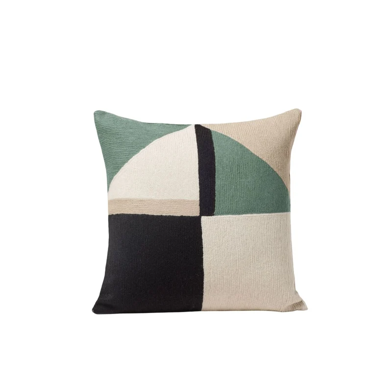 Housse de coussin TRIAGO vert de gris et noir