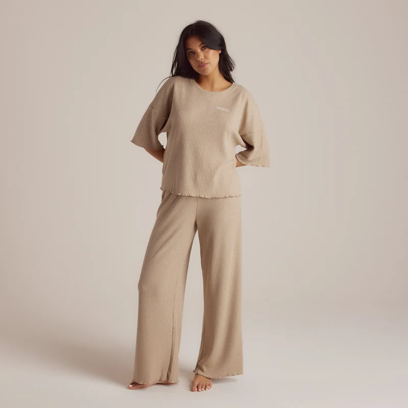 Soft Waffle Pyjama-Hose - Hellbraun