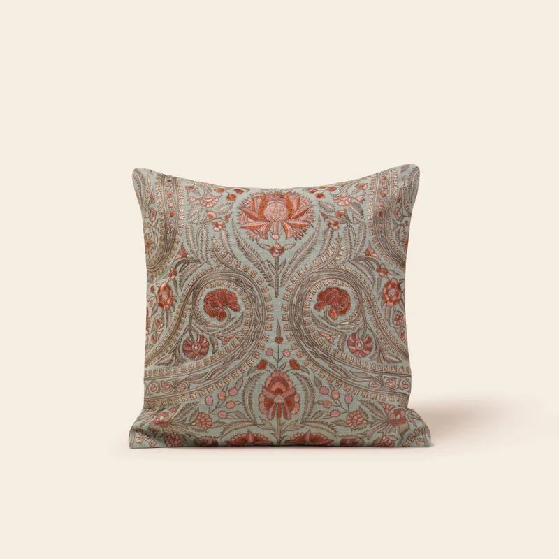 Housse de coussin MIRCEA celadon et rosé